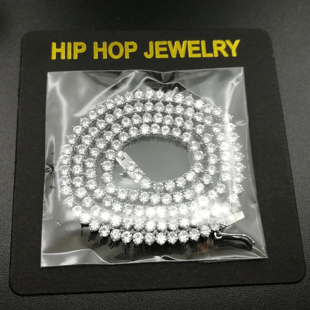 3 мм широкий зубец Установка AAA CZ камень хип хоп Bling Iced Out 1 ряд кубического циркония теннисные цепные Чокеры мужские цепочки