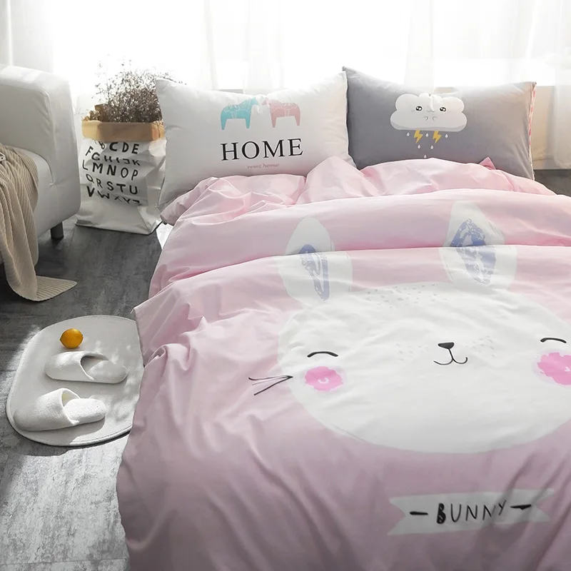 Комплект постельного белья из 100% хлопка с милым принтом кролика детский серый