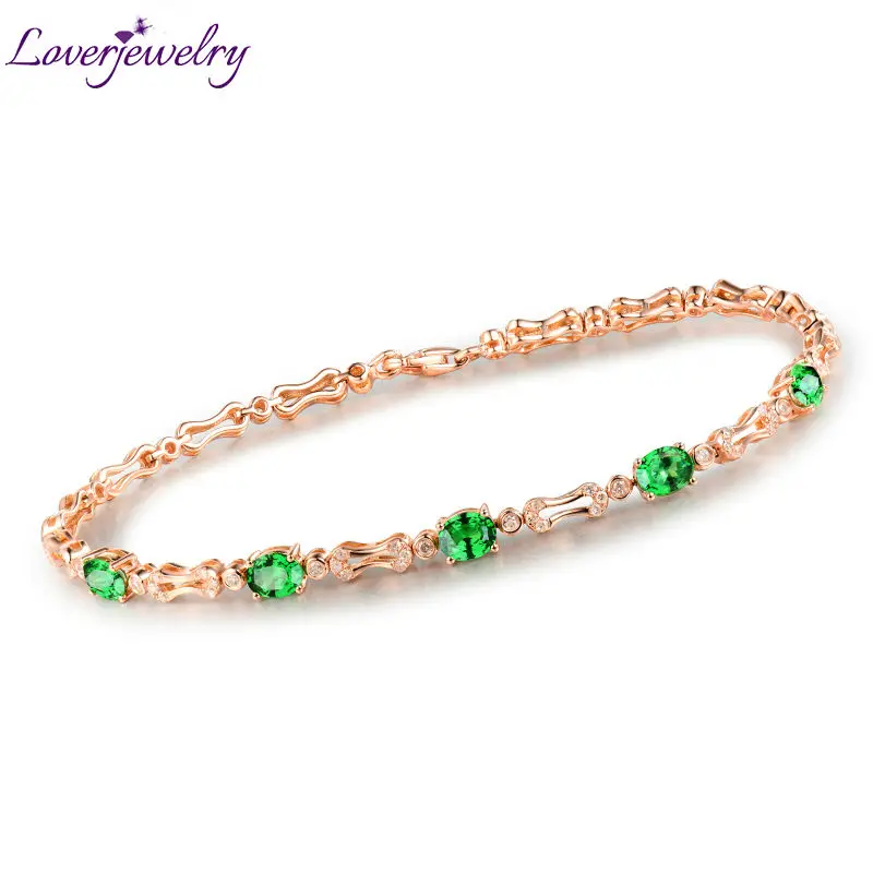 

LOVERJEWELRY Natural Green Gemston Tsavorite Bracelet For Women 18K Solid Rose Gold Diamond Tsavorite Stone Bracelets & Bangles