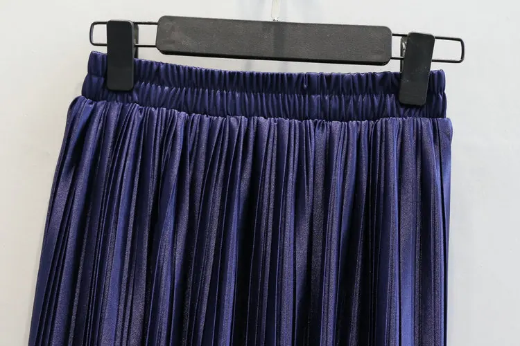 Женское плиссированное платье Alphalmoda однотонная Сияющий Модный сатиновая юбка