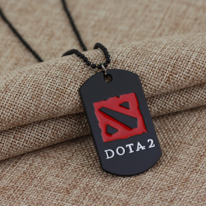 Ожерелье с логотипом DOTA 2 из игры 3D вау подвеска черными эмалированными бусинами