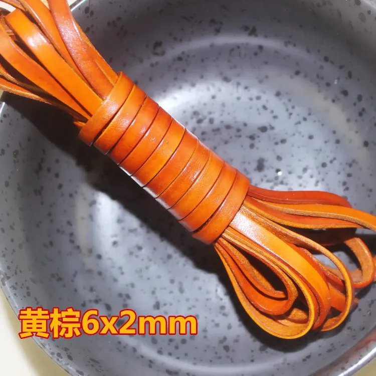 2 метра ретро желто-коричневого плоского круглого настоящей кожи шнурка толщиной 1, 3, 4, 5, 6, 8, 10 мм для создания браслетов и украшений своими руками.