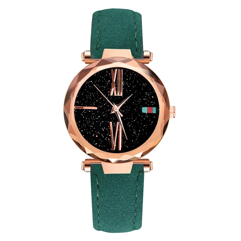 Модные кожаные часы для женщин роскошные розовые звездное небо циферблат