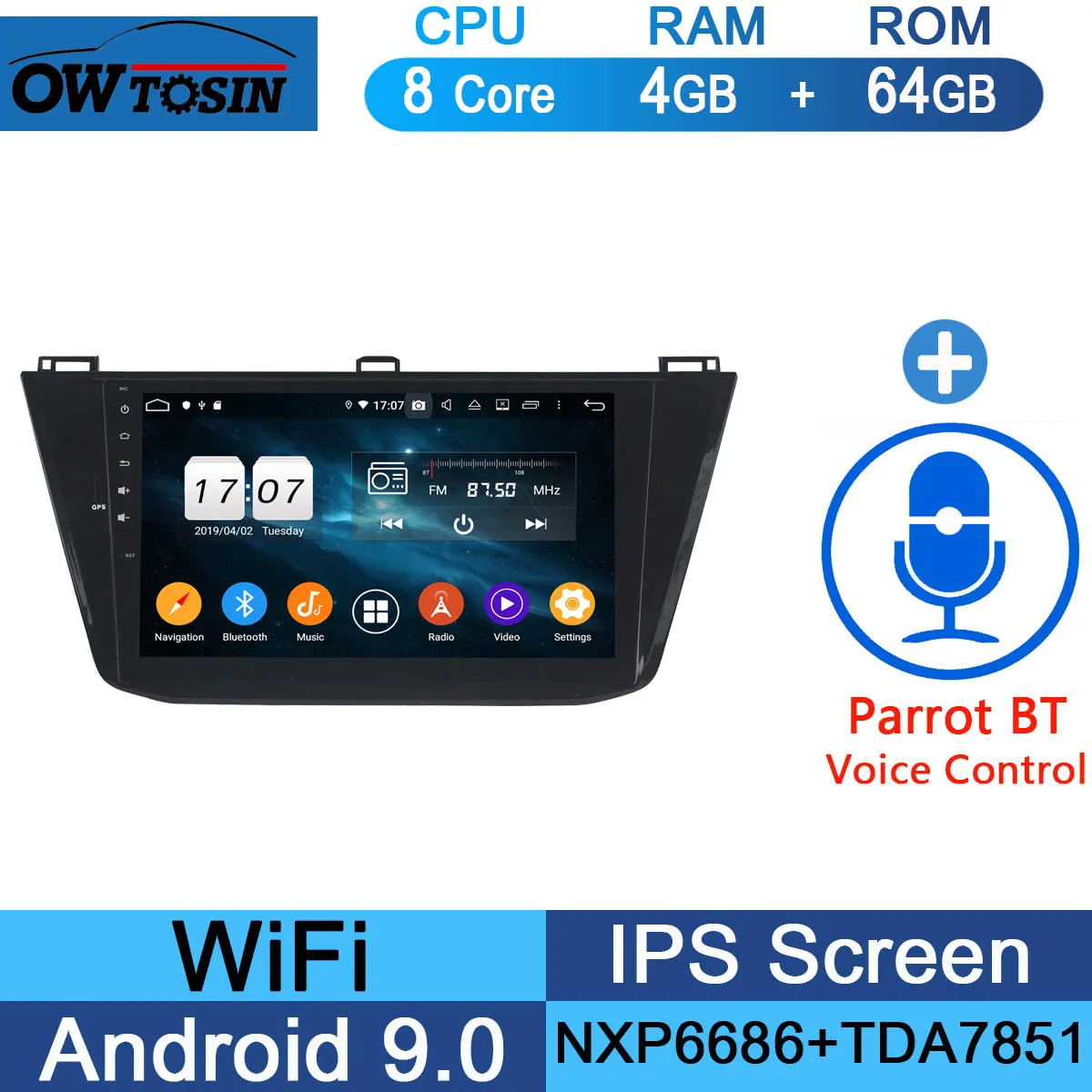 64G Parrot BT 10," ips 8 ядерный 4G+ 64G Android 9,0 автомобильный dvd-плеер для Фольксваген Tiguan L gps навигация радио попугай BT DSP - Цвет: 64G Parrot BT