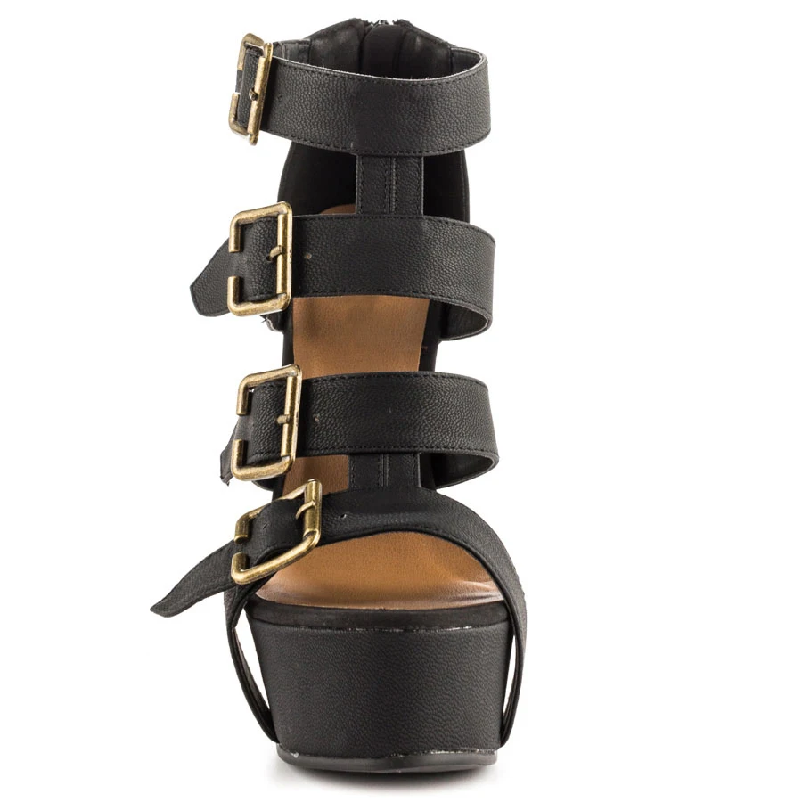 Оригинальные женские босоножки на тонком каблуке с открытым носком и пряжкой