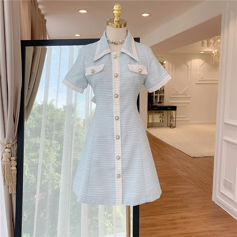 HIGH STREET New Fashion 2019Designer Runway Dress Women's Short Sleeve Color Block Buttons Shirt Dress
