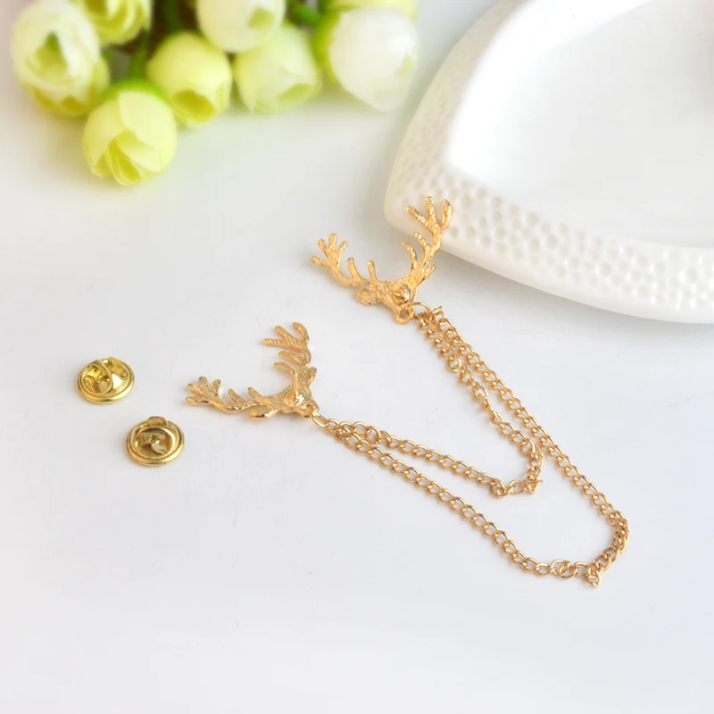 Олень Рождественская брошь Винтаж Санта Лось воротник с животными золотистыми