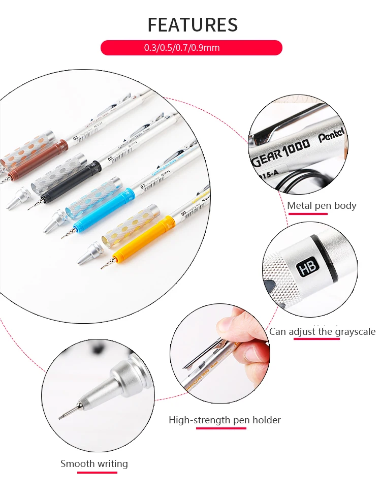 Pentel 1013 все металлические активности карандаш 0,3/0,5/0,7/0,9 мм автоматические карандаши для рисования