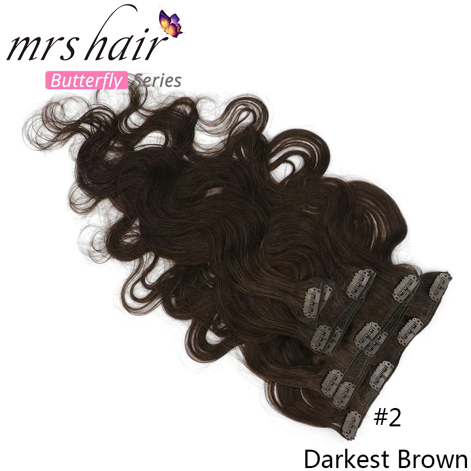 MRS HAIR, объемная волна, 80 г-100 г, человеческие волосы для наращивания на заколках, машинное производство, Remy, человеческие волосы для наращивания на всю голову, натуральные волосы - Цвет: #2