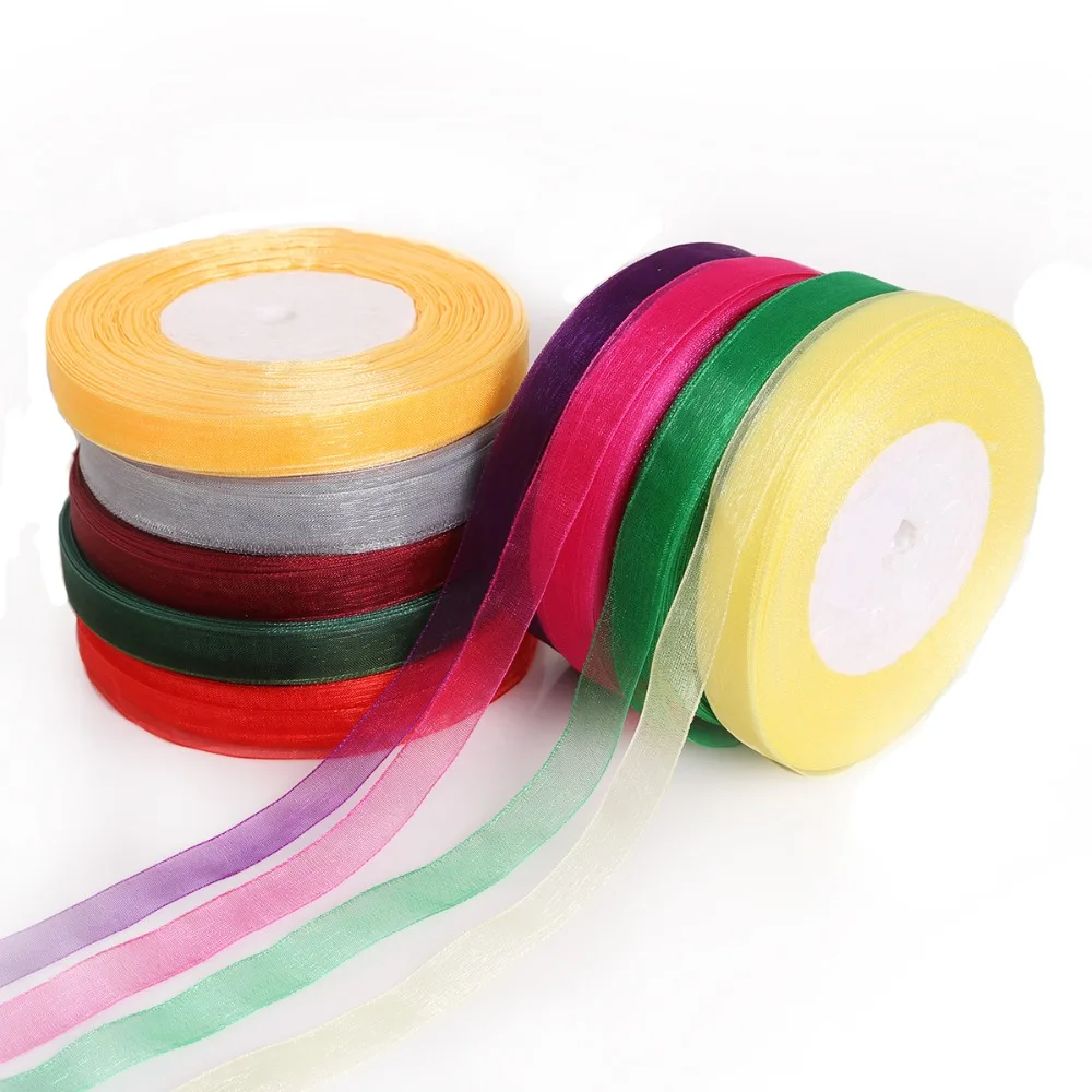 Однотонные ленты из органзы 50y 12 мм для украшения свадебной вечеринки аксессуары