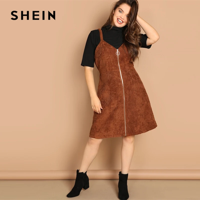 SHEIN Вельветовое Платье На Бретельках, Сарафан На Молнии, Стильное Офисное Платье Без Рукавов