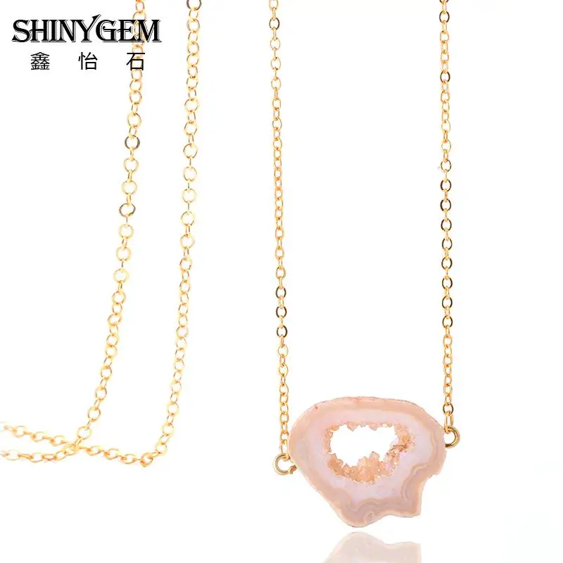 SHINYGEM Винтаж нерегулярные подвеска с натуральной друзой Цепочки и ожерелья s