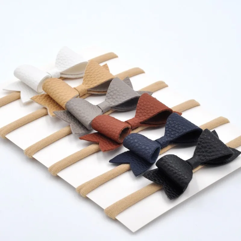 36pcs/lot 3inch Faux Leather Bow Headband Elastic Nylon Hair Band For Girls Baby Accessories | Детская одежда и обувь