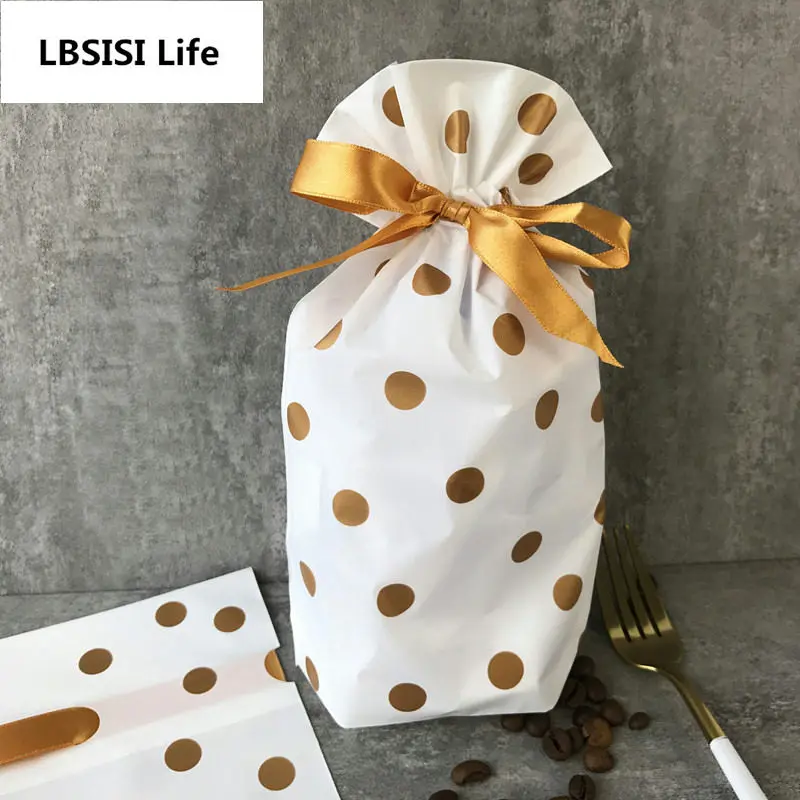 LBSISI Life 50 шт./лот сумки с завязками в Золотой горошек пластиковые пакеты для