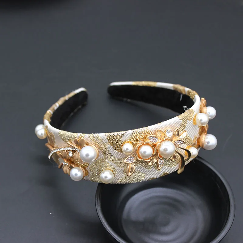 Барокко железа с цветочным принтом повязка на голову жемчужным цветком суда