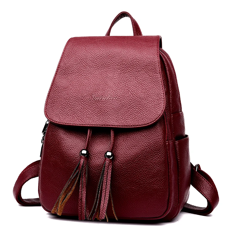 Dropshipping Women Backpack High Quality PU Leather Bag For Teenage Girl Fashion Two Tassel Flap Daily School | Женские сумки