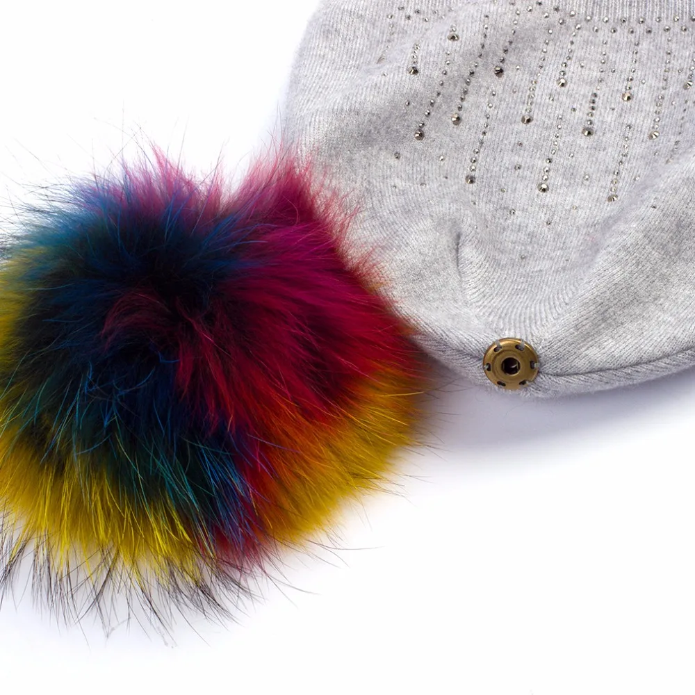 Geebro Брендовые женские помпоны головные уборы зимние теплые вязаные из меха енота