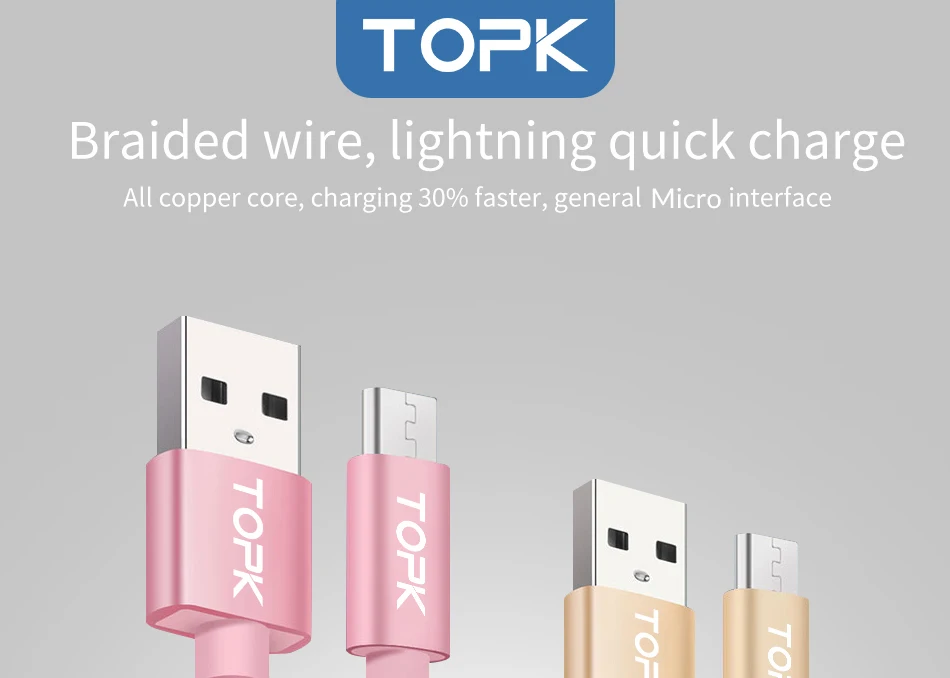 TOPK 3 Упаковка Алюминиевый нейлоновый Micro USB кабель 0,6 м/1,2 м/1,8 м зарядный кабель для мобильных телефонов для samsung Galaxy htc Android