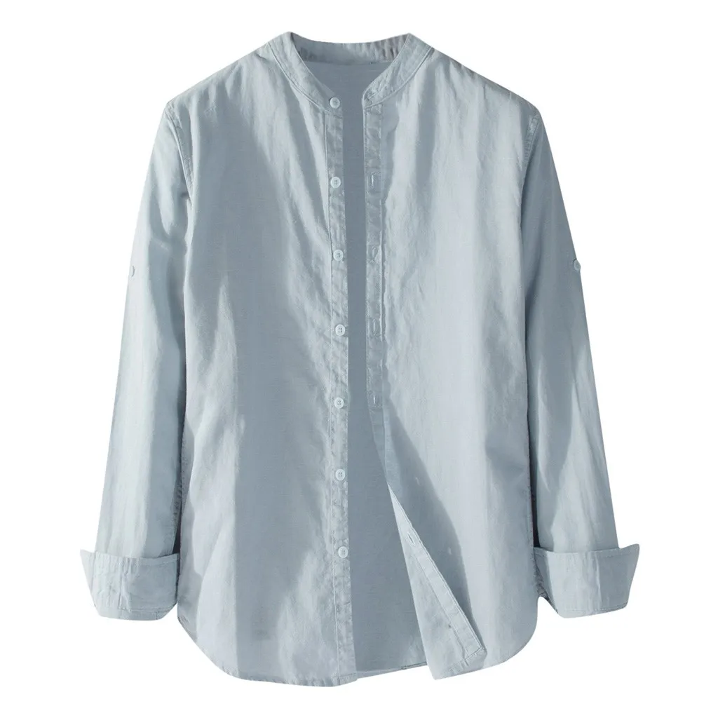Blue Повседневная мужская рубашка Camisa, модная мужская рубашка с длинными рукавами, топ на пуговицах, хлопковое белье сплошной цвет, свободная Мужская Блузка Camisa masculina - Цвет: Blue