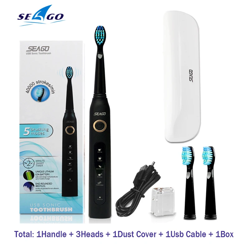 Seago SG507B электрические зубные щетки, звуковая автоматическая щетка для взрослых с таймером, перезаряжаемая USB электрическая зубная щетка, водонепроницаемая подарочная коробка
