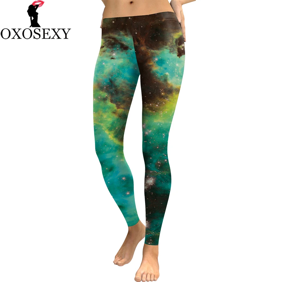 Новые 3D цифровые зеленые Леггинсы с изображением Галактики леггинсы высокой