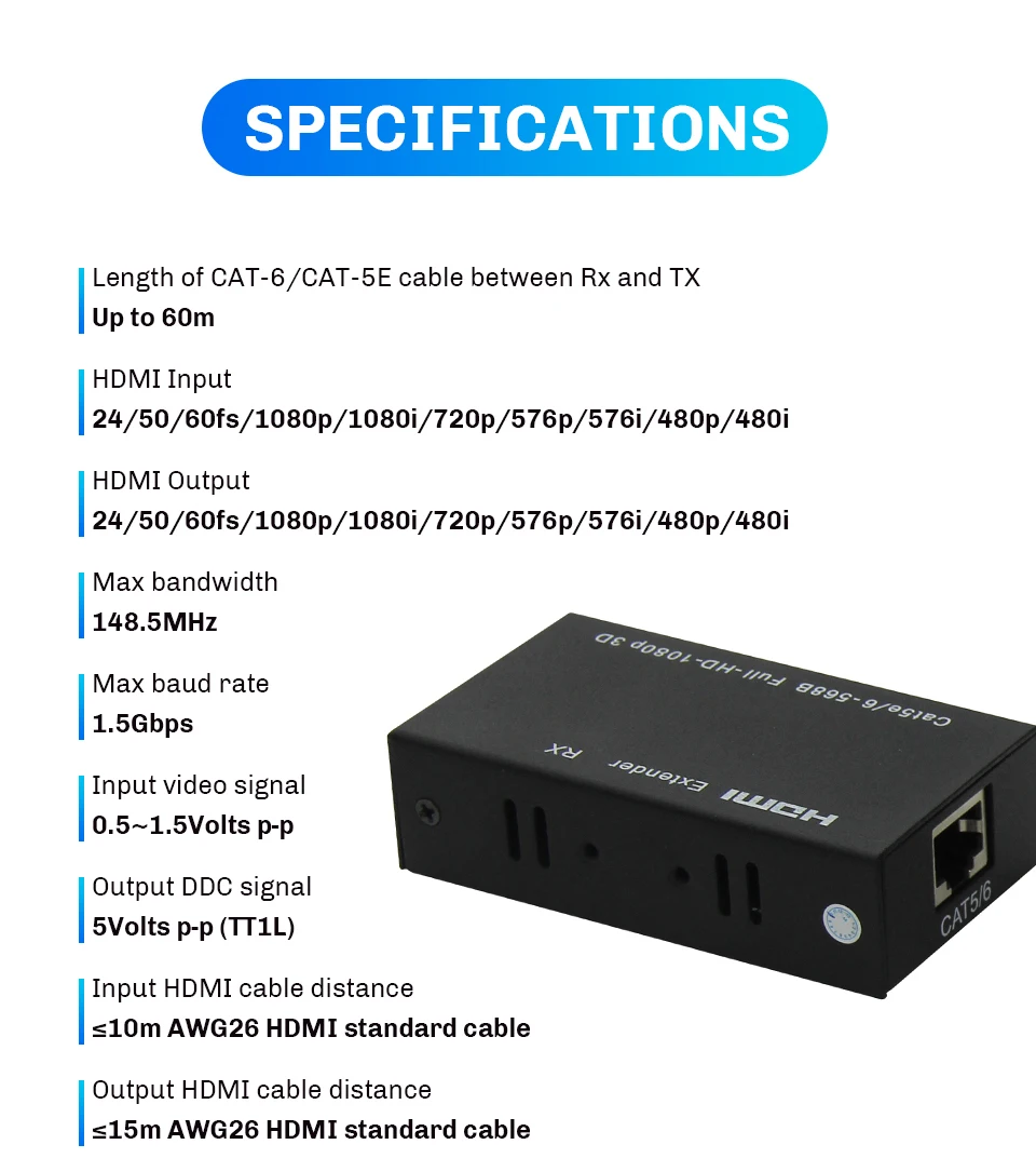 60 м hdmi-удлинитель Протокола по одной кошки 5E/6(поддержка 3D, 1080 P