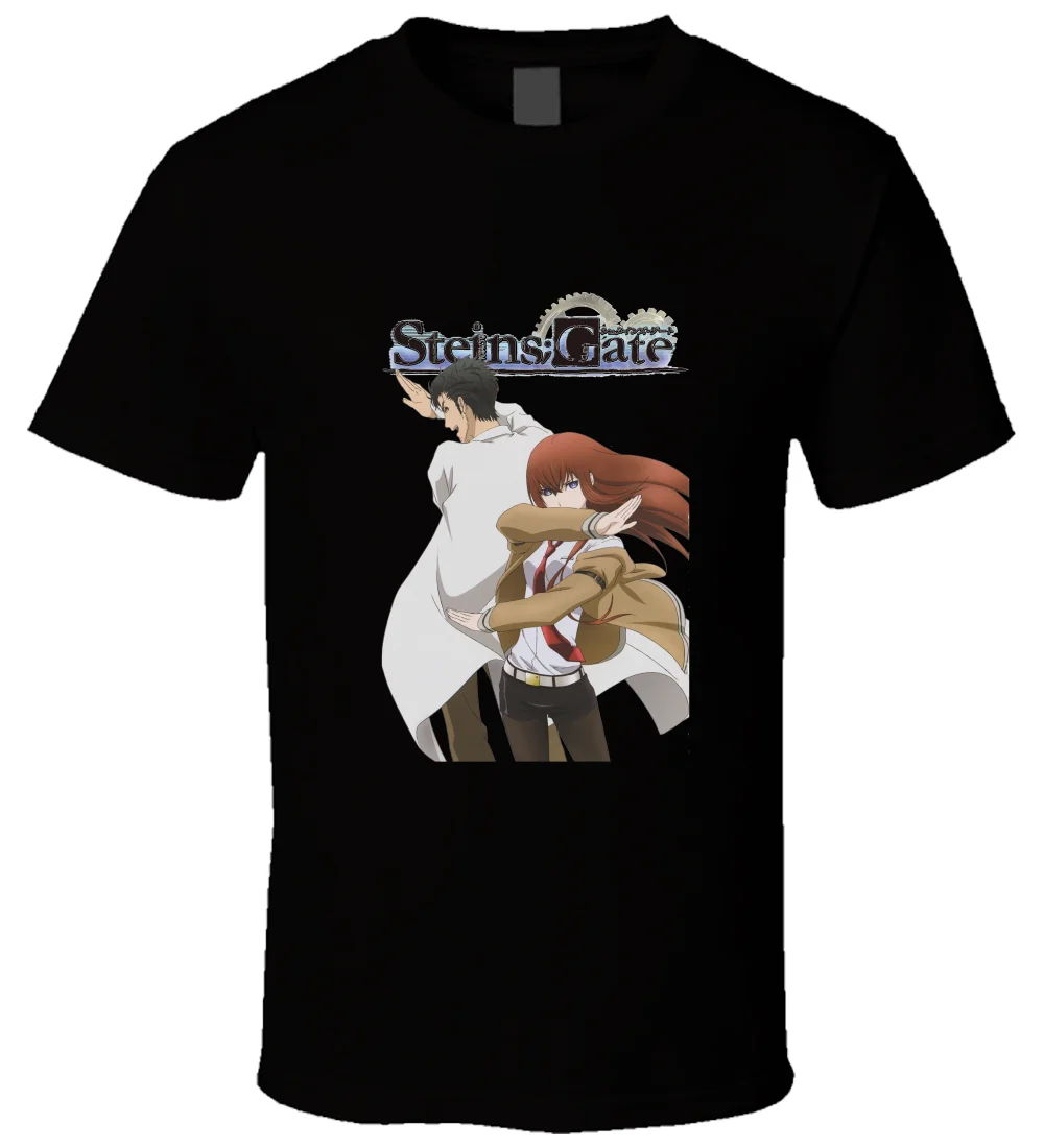 

High Quality Casual Printing Tee Steins Gate 1 New Hot Sale Black Men T Shirt Cotton Size S - 5XL Summer T-shirt