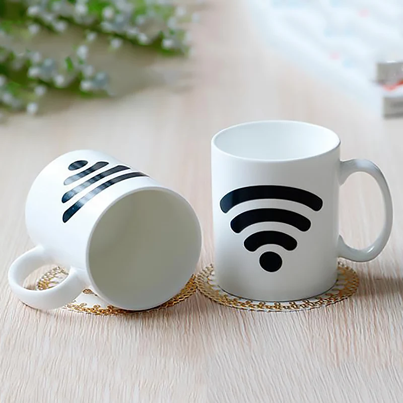 Magic Color Change Morning Mug Wifi Signal Style Creative Ceramic Cup for Gift Hot Cold Water Color-Changeing 300ml TC007 | Дом и сад