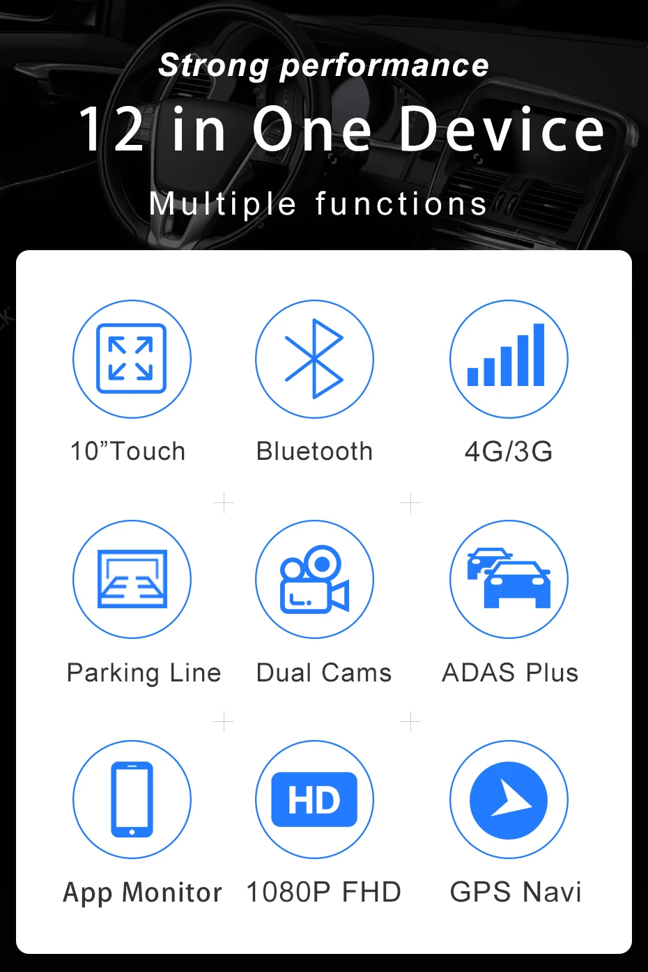 Phisung 10" Streaming 4G adas dash cam with Android auto camera dual car camera with gps dvr wifi car camera full hd registrator
