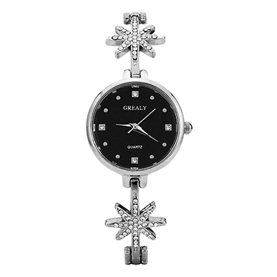 silver black face Женские часы, подарочный набор, модные наручные часы с ювелирным браслетом, набор, сплав, звезды, стразы, ремешок, простые часы, часы для лица - Цвет: silver black face