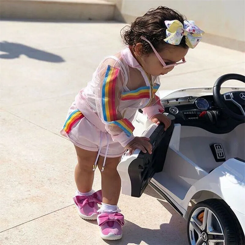 Для маленьких девочек на молнии радуга куртка с сеткой сплошной цвет жилет