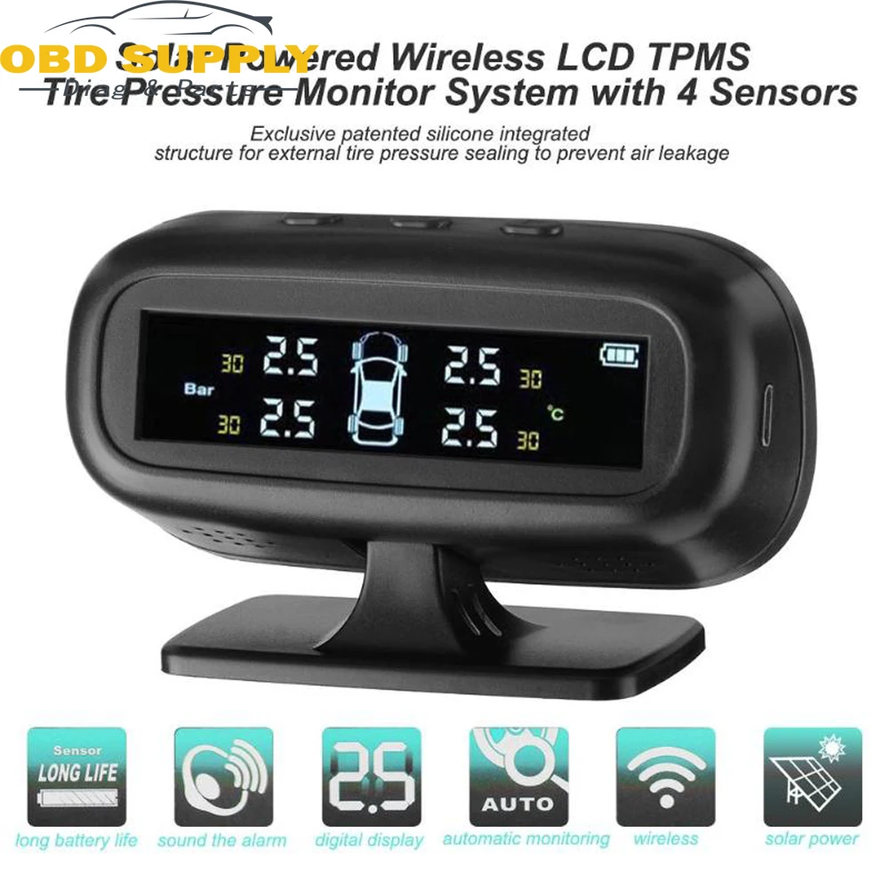 Солнечная Беспроводная TPMS автомобильная система контроля давления в шинах