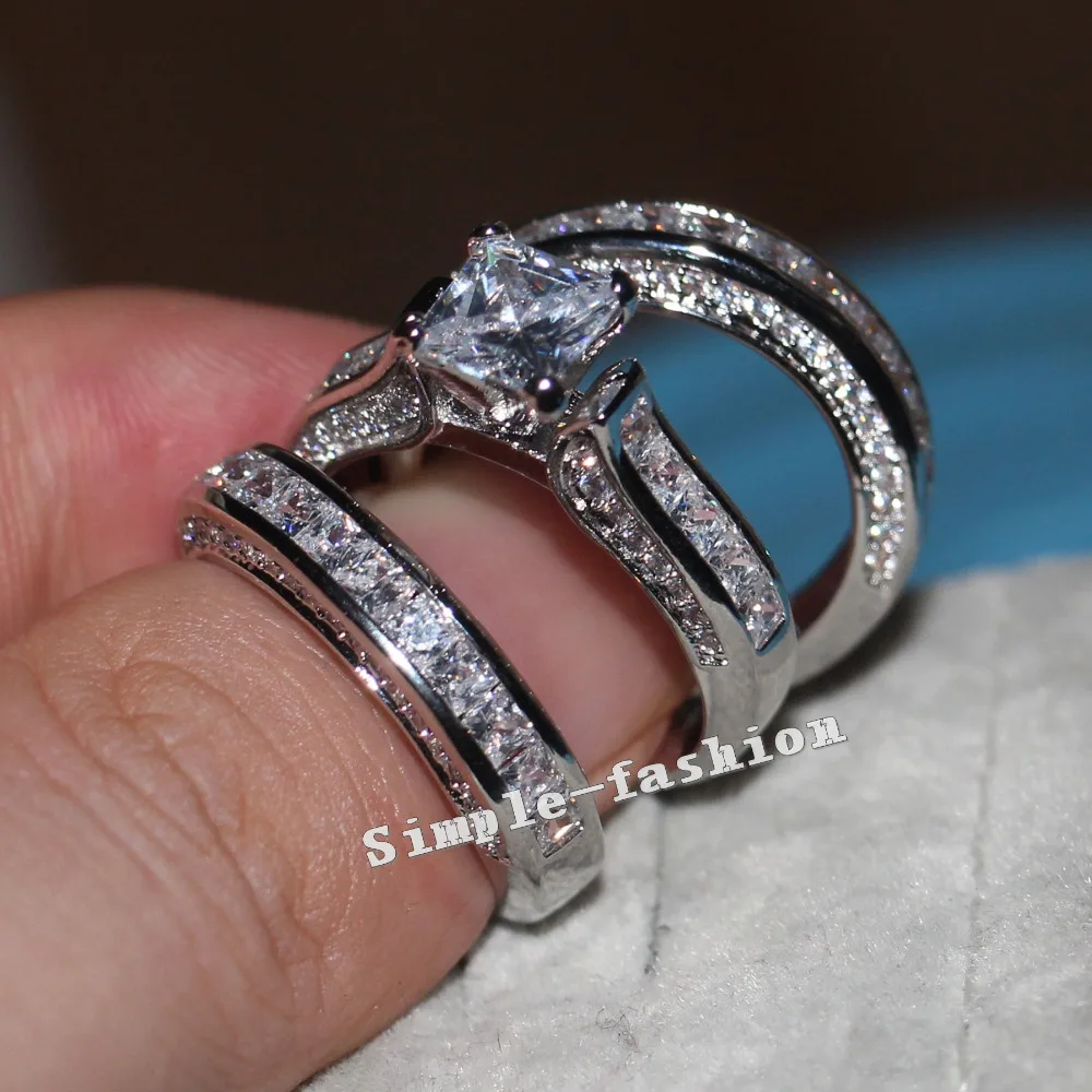Модные украшения Для женщин полный 20ct Cz кольцо с камнем рождения 14KT кольцо из белого золота с 3-в-1 Обручение обручальное кольцо