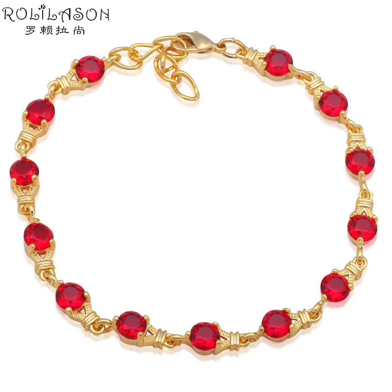 ROLILASON Королевский гранат Красный Кристалл Циркон Золотой шарм Браслеты здоровья