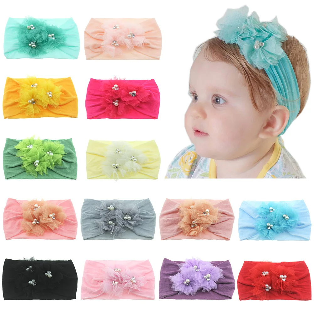 Yundfly Baby Wide Nylon Stockings Headband Three Mesh Flowers Knot Headwraps Children Party Photography Props Birthday Gifts | Мать и
