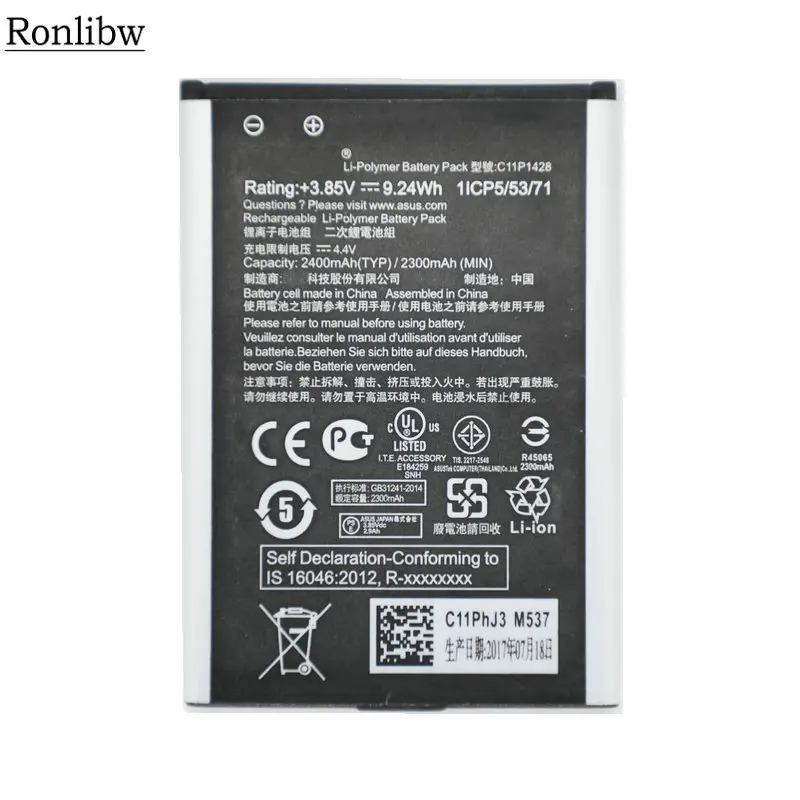 Аккумулятор Ronlibw3.85V 2400mAh C11P1428 для Asus Zenfone 2 Laser ZE500KL ze500кг|Аккумуляторы мобильных