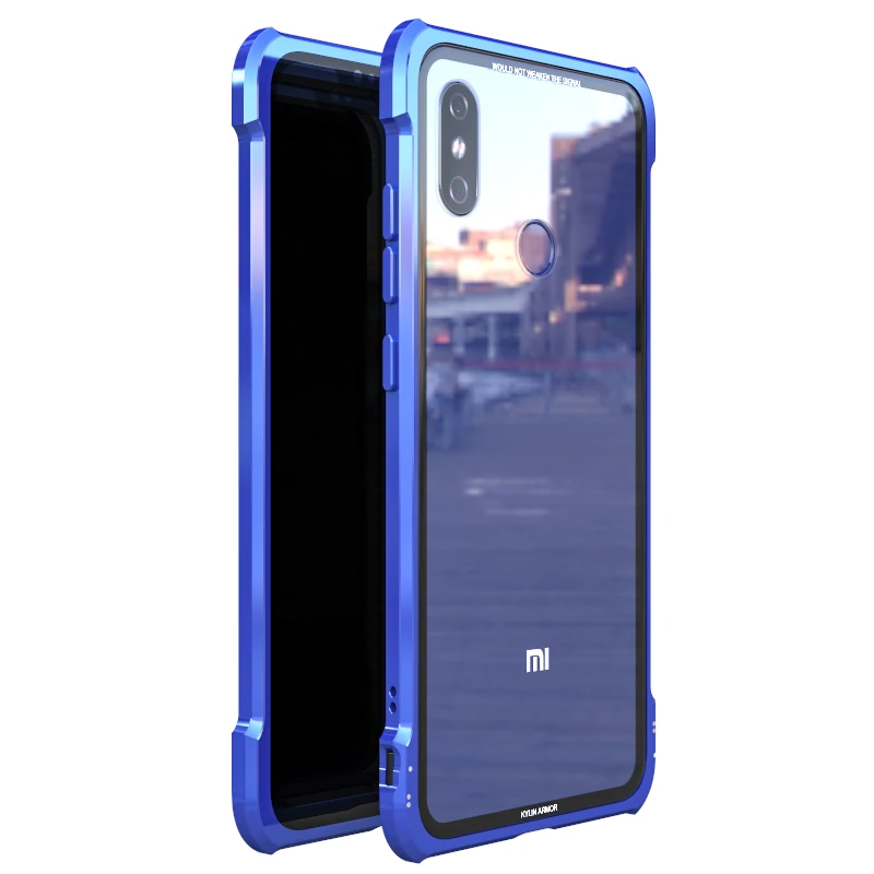 Синий Алюминиевый металлический бампер+ чехол из закаленного стекла для Xiaomi mi 8/mi 8 Pro, роскошный противоударный чехол для Xiaomi mi 8 mi 8 Explorer - Цвет: Синий