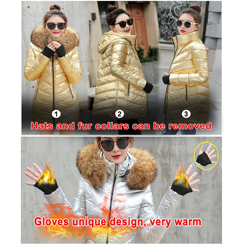 Зимняя женская куртка с искусственным мехом и капюшоном парка пальто Толстая