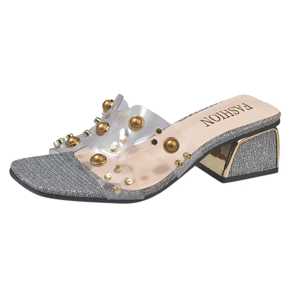 Silver SAGACE/повседневная женская обувь; сезон лето; zapatos; прозрачные стразы; открытый носок; Толстые сандалии; Вьетнамки; Прямая поставка; May29 - Цвет: Silver