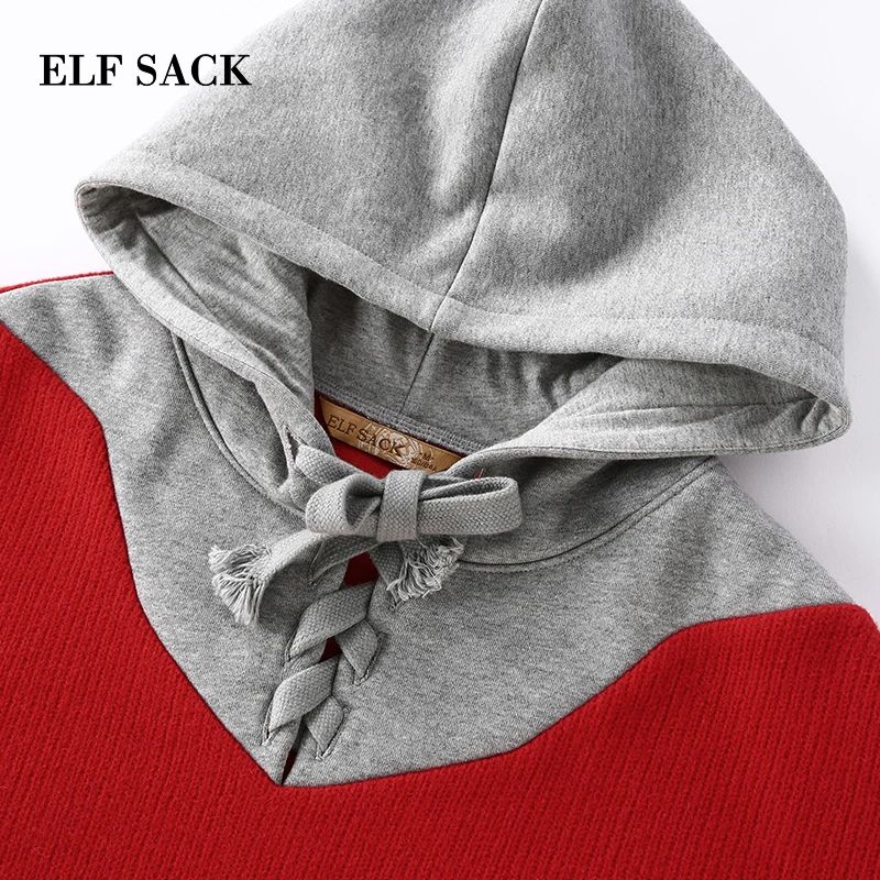 Женский свитер с капюшоном ELFSACK красный хлопковый Повседневный и длинным рукавом