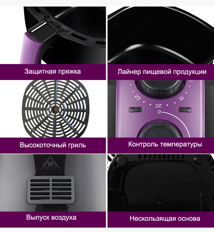 Воздушная фритюрница домашняя интеллектуальная безмасляная большая емкость 4л 1300 Вт многофункциональная электрическая фритюрница
