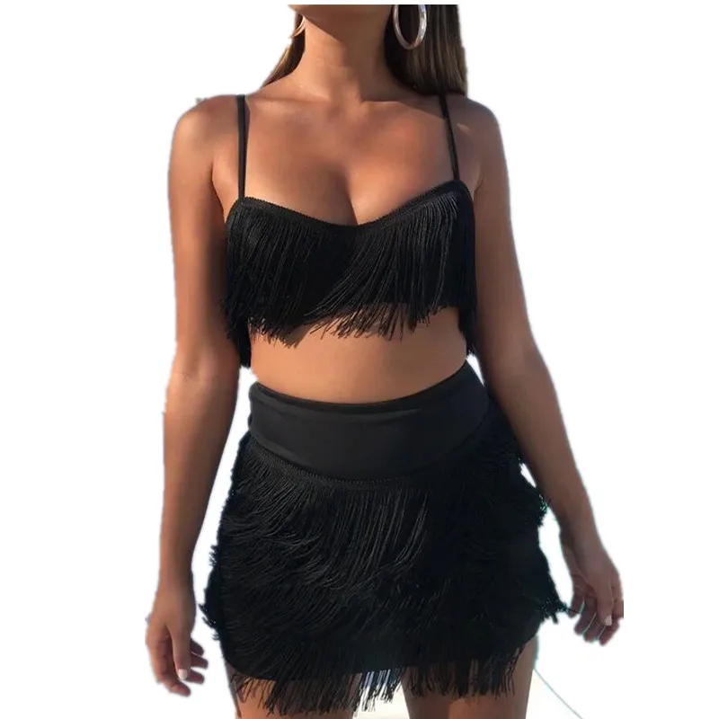 2019 New Tassel Layer Fringe Strap Top And Short Dress Boho Casaul Chic Women Outfits Fashion Two Piece Summer Beach | Женская одежда
