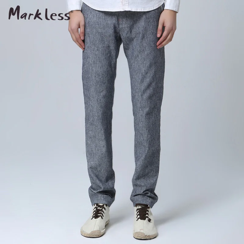 Брюки мужские повседневные без маркировки облегающие льняные прямые штаны