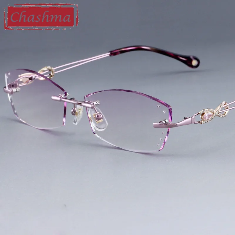 Pink Оправа для очков, стразы, женские компьютерные очки, lentes mujer, прозрачные очки, оправа для очков, без оправы, оптика - Цвет оправы: Pink