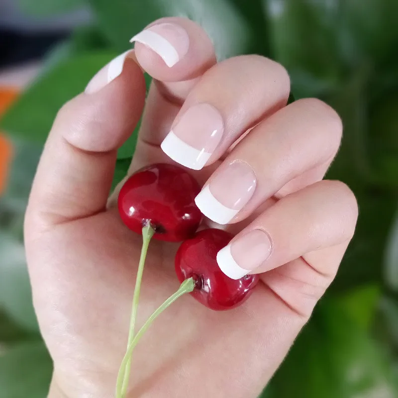 24 шт натуральные короткие накладные ногти акриловые круглые короткие акриловый гель для маникюра искусственные наконечники с 2g клей для нейл-арта украшения накладные ногти