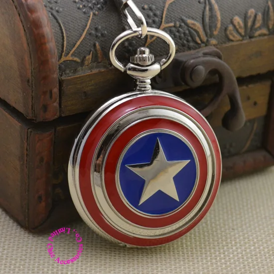 

wholesale Captain America Icon Quartz Pocket Watch Pendant Necklace fob watches Chain Men Women Gift silver enamel antibrittle