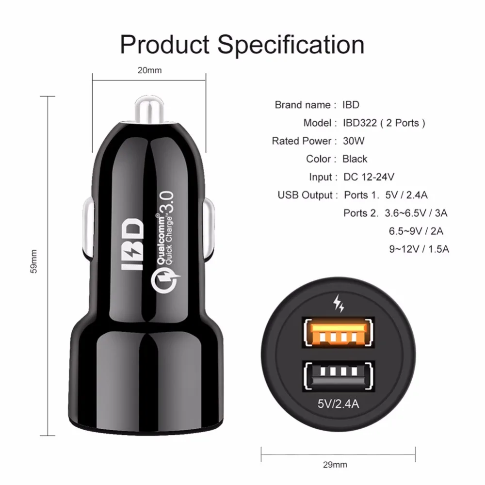 IBD Зарядное устройство usb 3 0 зарядное для iphone 11X8 samsung Galaxy s9 huawei автомобильное Xiaomi