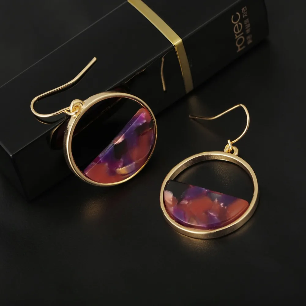 Богемные висячие серьги Женские аксессуары геометрические круглые акриловые