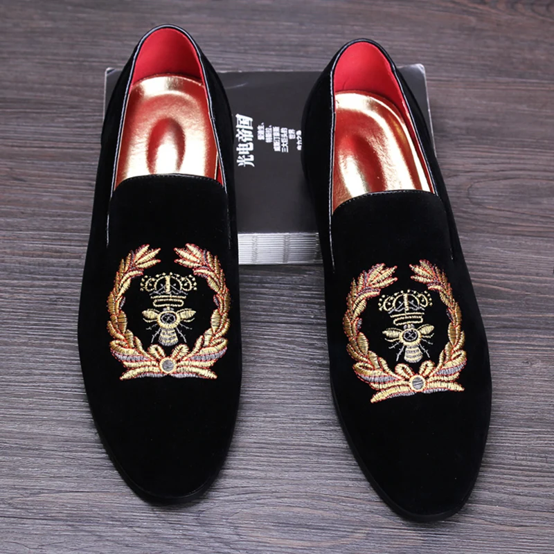 men's plus size banquet prom dresses soft velvet leather embroidery shoes slip on lazy driving shoe summer breathable loafer man | Обувь