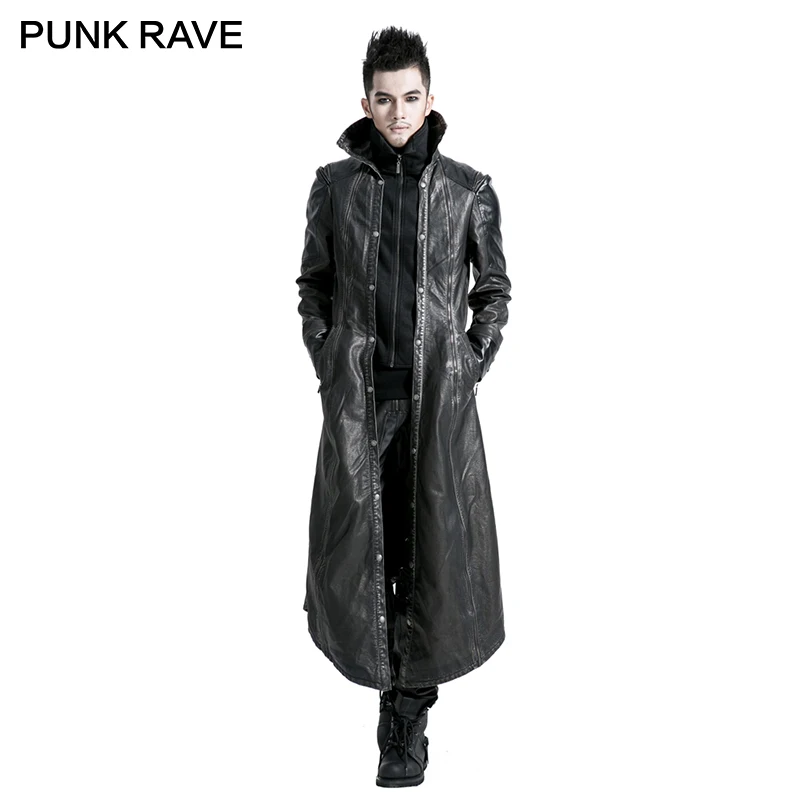 Красивые мужские куртки в стиле панк рок Длинные Куртки из искусственной кожи